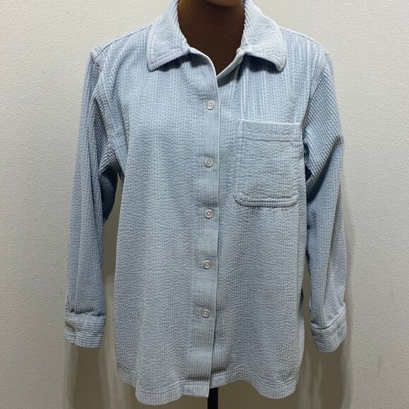 L.L. Bean Corduroy Jacket Women's Medium Petite Light Blue Shaket Button Up - Picture 1 of 8